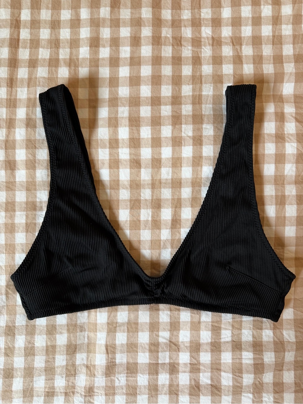 aerie Black Ribbed Scoop Neck Swim Bikini Top